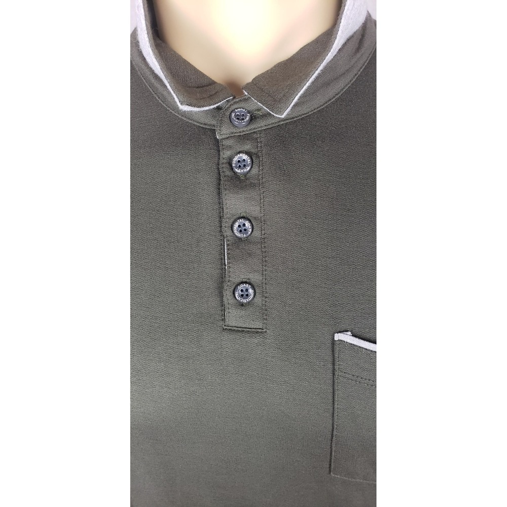 Fundamental Coast Newport Polo Mens M Military Green Long Sleeve Casual Preppy - Picture 3 of 12